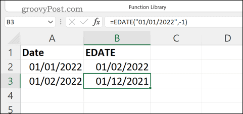 Примерна формула за EDATE в Excel