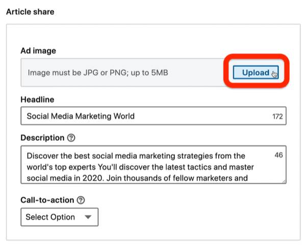 премахване на изображение от реклама по време на настройката на кампанията в LinkedIn