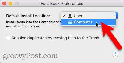 Изберете Computer като стандартно инсталиране на местоположение в Book Font