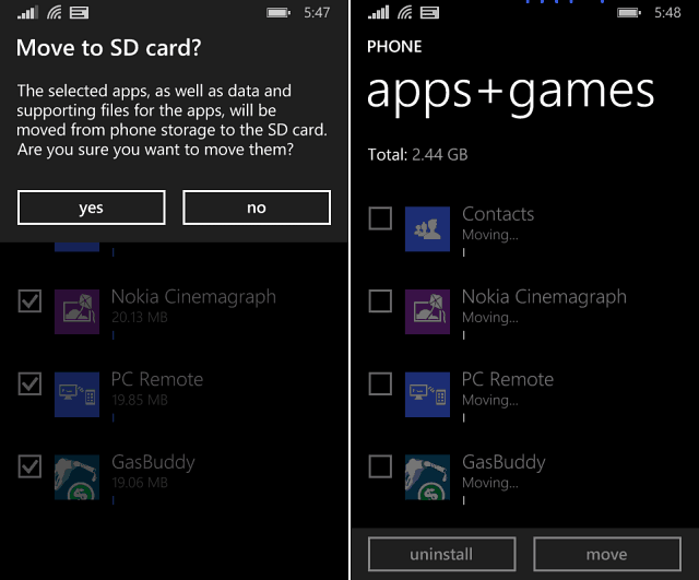 Windows Phone 8.1 Съвет: Преместете приложения и игри на SD картата