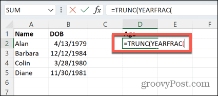функция на Excel yearfrac