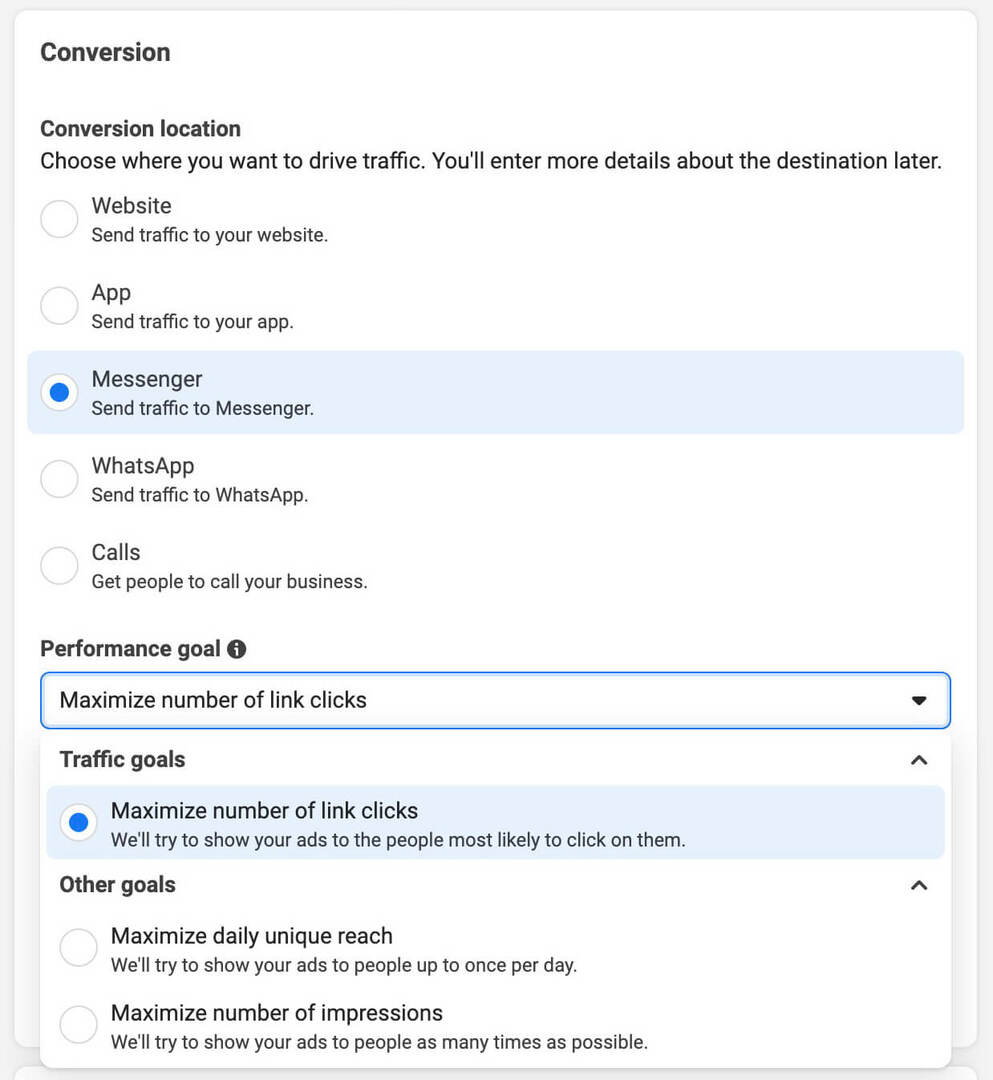 set-up-click-to-messenger-ads-in-facebook-reels-configure-ad-set-traffic-objective-5