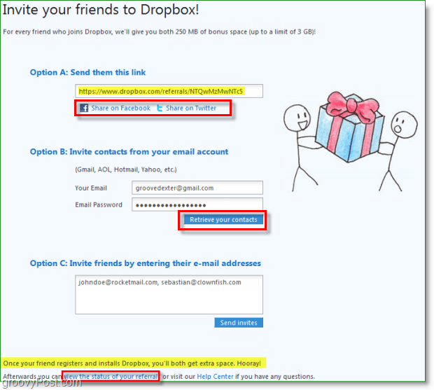 Снимка на Dropbox - много начини да споделяте вашите покани в Drobox