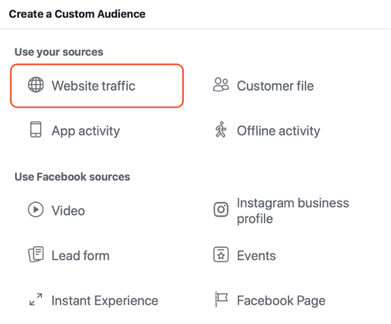 Как да създадете реклами за достигане до Facebook, пример за настройка на аудиторията за трафик на уебсайт за реклами