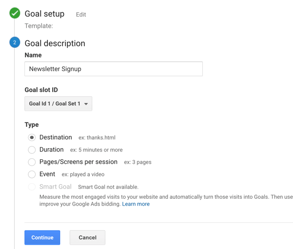 Настройте Google Analytic Goals за Instagram Stories, Стъпка 6.