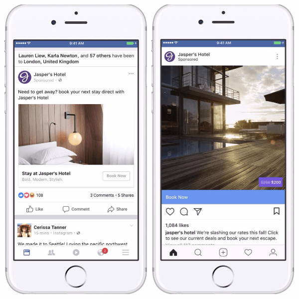 Facebook добавя социален контекст и наслагвания към динамичните реклами за пътуване.