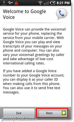 Google Voice на екрана за добре дошли на Android за мобилни устройства