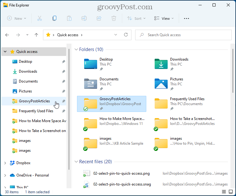 Папки за бърз достъп във File Explorer