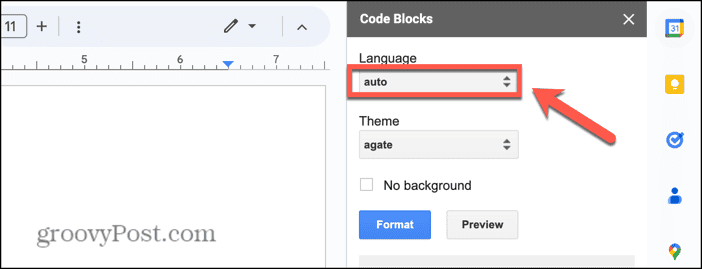 кодът на google docs блокира езика