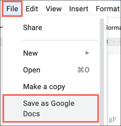 Щракнете върху Файл, Запазване като Google Документи