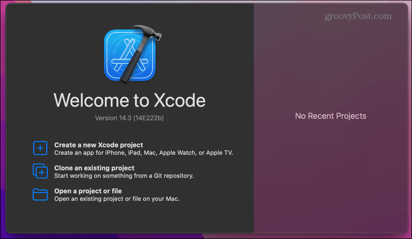 екран за стартиране на xcode