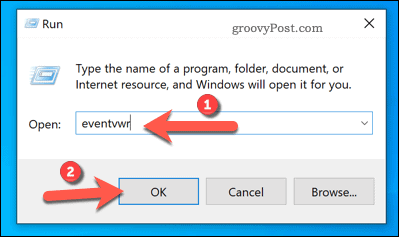 Отваряне на програмата за преглед на събития с помощта на Изпълнение под Windows