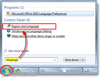 панел за управление на региона и език в Windows 7