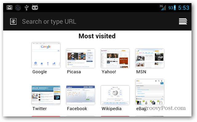 Задайте началната страница на браузъра за Android по подразбиране на най-посещаваните сайтове