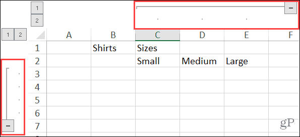 Разширени групирани колони и редове в Excel в Windows