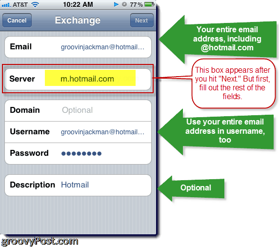 Добавяне на Hotmail Exchange ActiveSync към iPhone