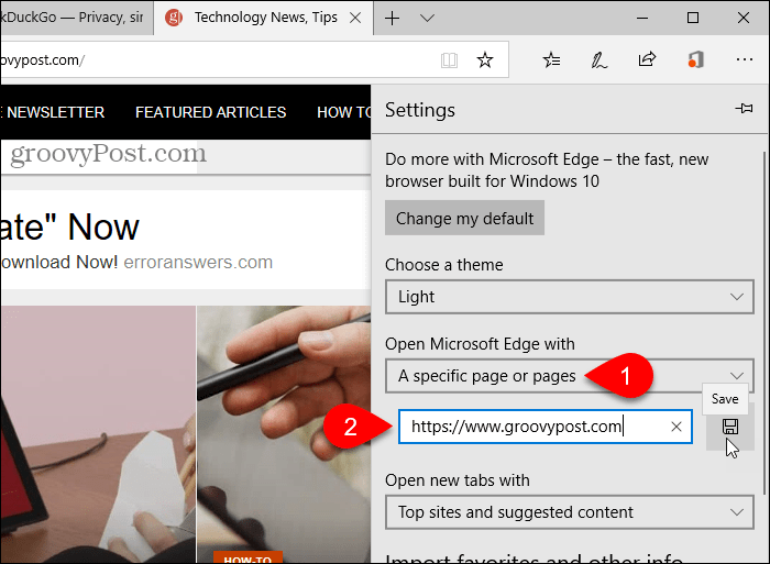 Запишете URL за Open Microsoft Edge с опция