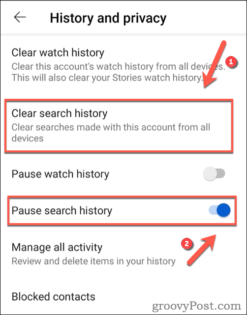 Изчистване на историята на търсенията в YouTube на Android