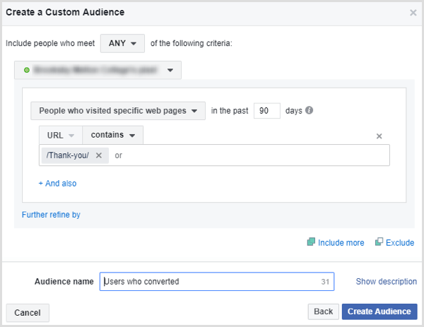 facebook създайте персонализирана аудитория хора, подали формуляр