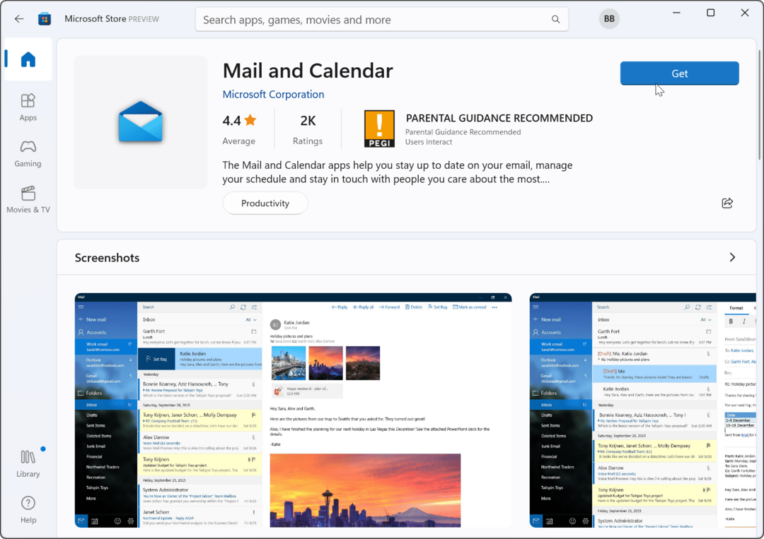 преинсталирайте приложението Mail Microsoft Store