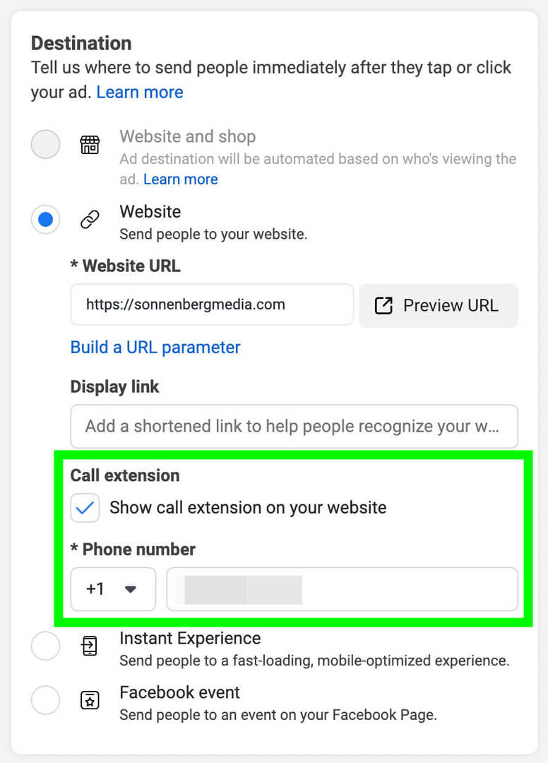 how-to-use-the-meta-call-ads-pre-call-business-feature-ad-level-enter-landing-page-url-check-call-extension-box-enter-business-phone-number- пример-11