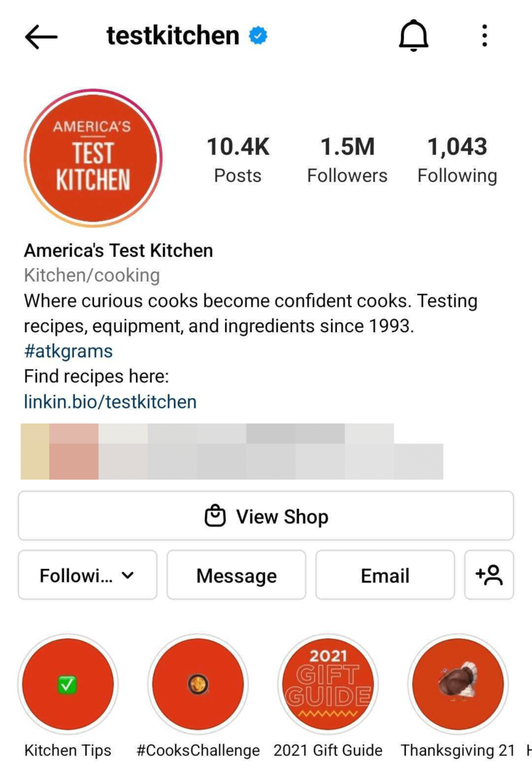 изображение на бизнес профил в Instagram, оптимизиран за търсене