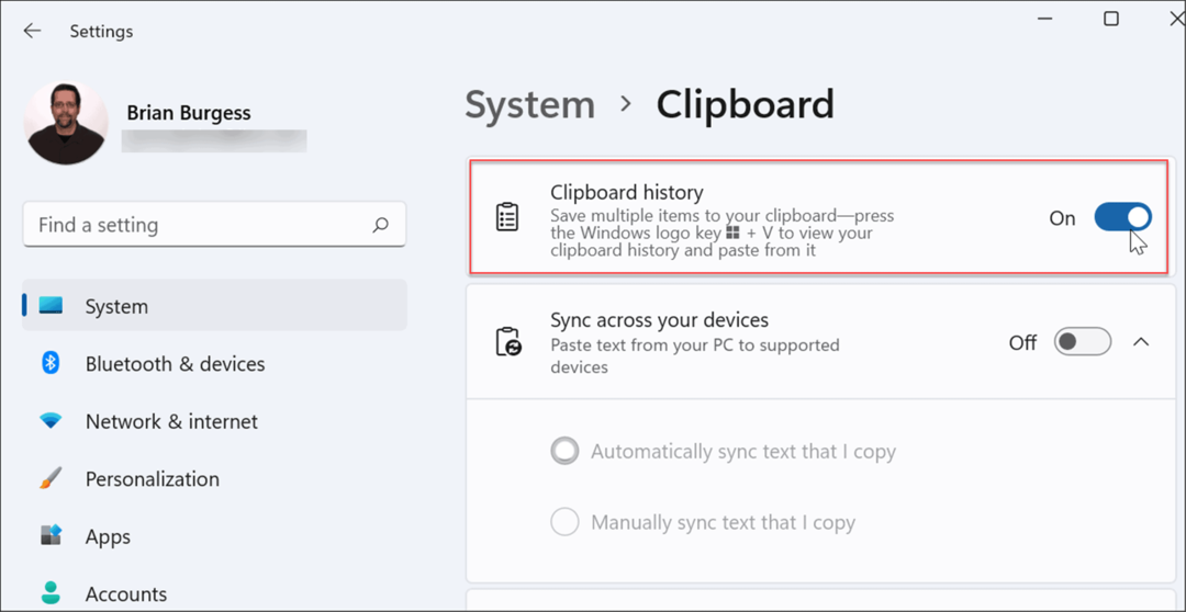 активиране на историята на клипборда в Windows 11