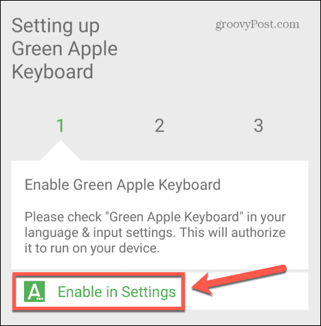 активиране на клавиатурата със зелена ябълка в настройките