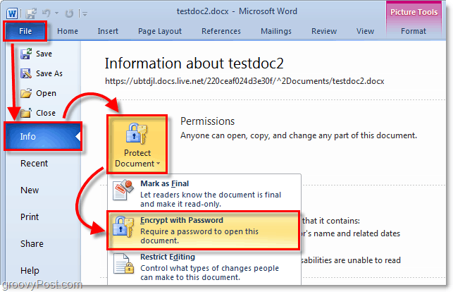 защита на парола документ от Office 2010