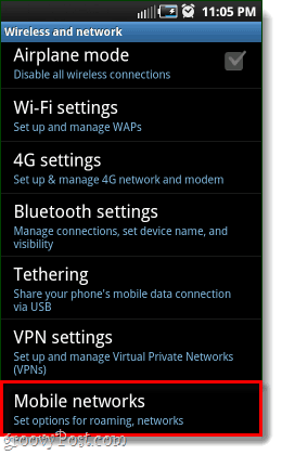 опции за мобилни мрежи за android