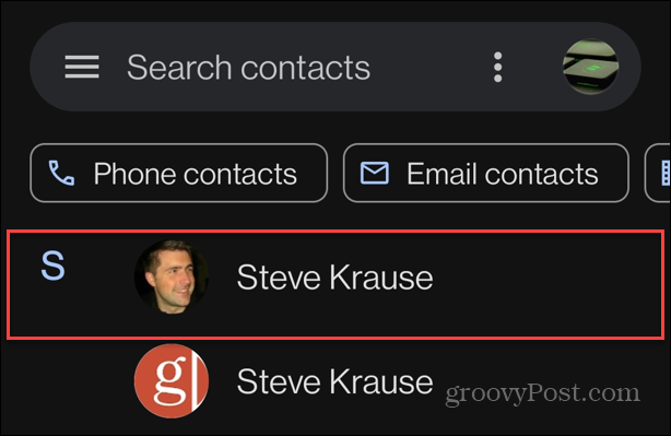изберете контакт google контакти