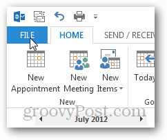 Outlook 2013 - Деактивиране на времето в календара - Щракнете върху файл