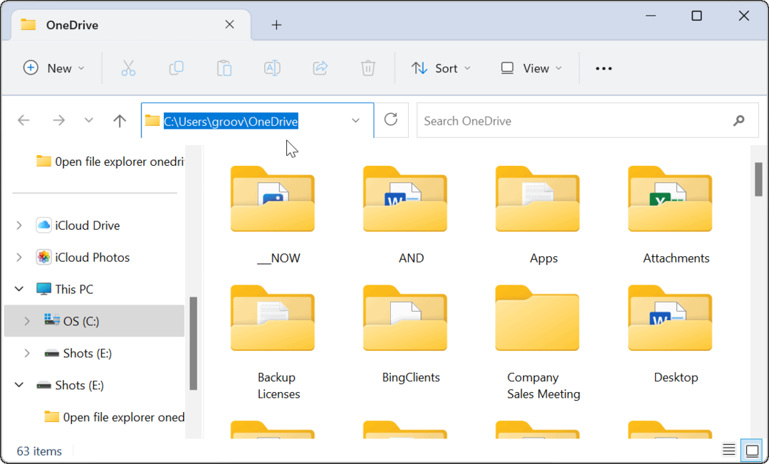 File Explorer Отворете в OneDrive 