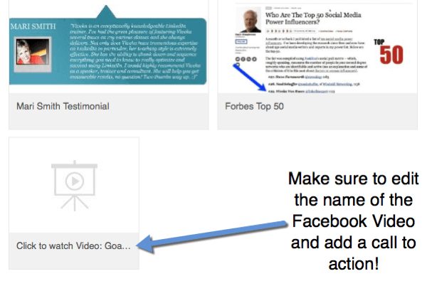 Когато добавяте връзки към видео към Facebook към вашия профил, редактирайте заглавието, за да включите призив за действие за гледане на видеото.