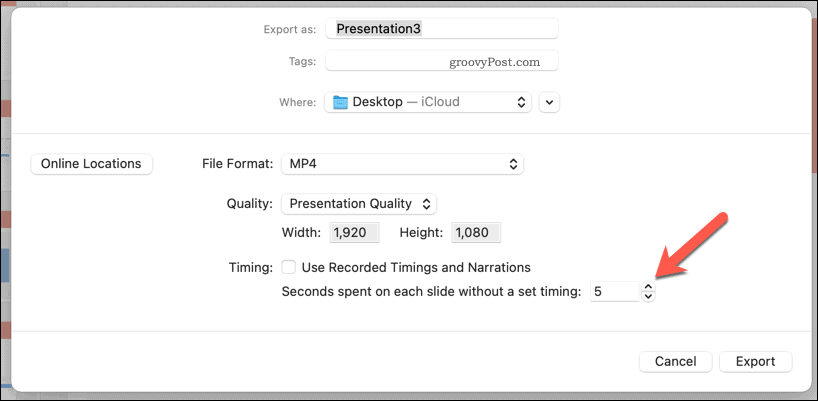 Използване на ръчни тайминги за експортирано видео в PowerPoint на Mac
