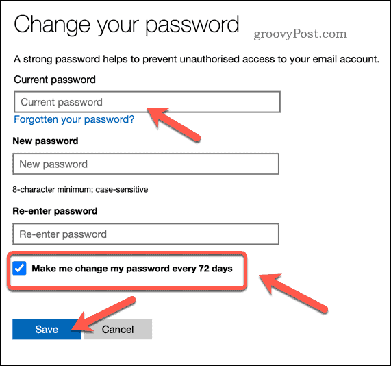 Задайте изтичане на паролата в акаунт в Microsoft