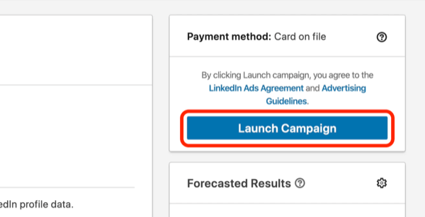 екранна снимка на бутона Launch Campaign в LinkedIn