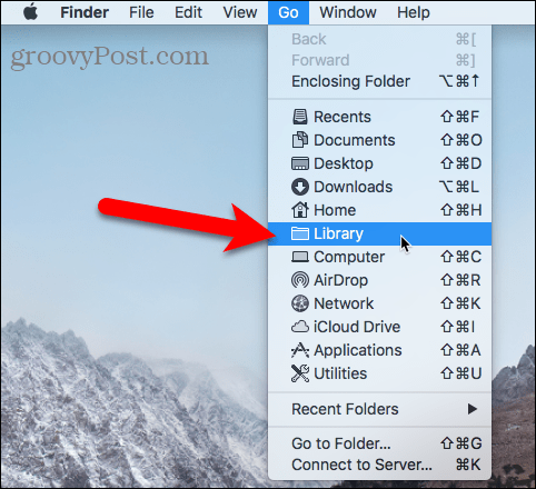 Достъп до папката Библиотека с помощта на менюто Go в Finder на Mac