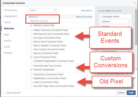 персонализирайте колоните за отчети за реклами във facebook