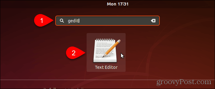 Търсете и отворете gedit в Ubuntu