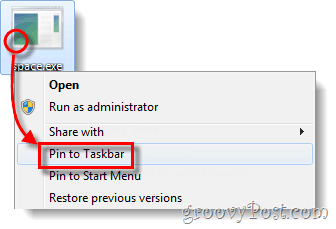 пин exe файл към лентата на задачите Windows 7