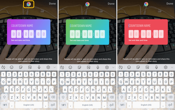 Как да използвате стикера за обратно броене на Instagram за бизнес, стъпка 5 опции за цвят на стикера за обратно броене