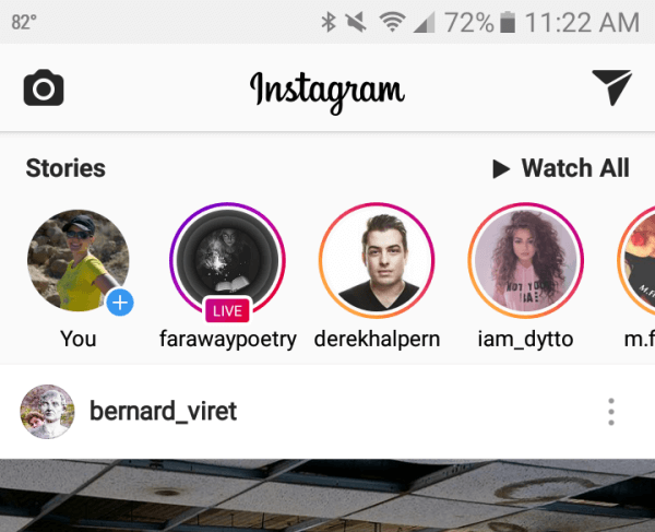 Instagram Stories се появяват в горната част на новата ви емисия.