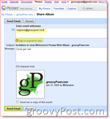 Споделете покана за изискване за влизане в Picasa Уеб Албум:: groovyPost.com