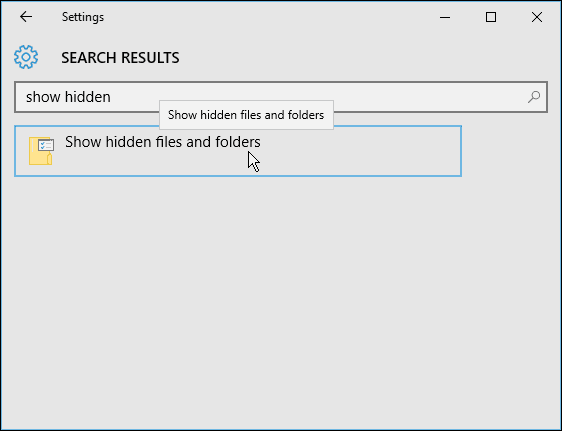 Търсене на настройки за Windows 10