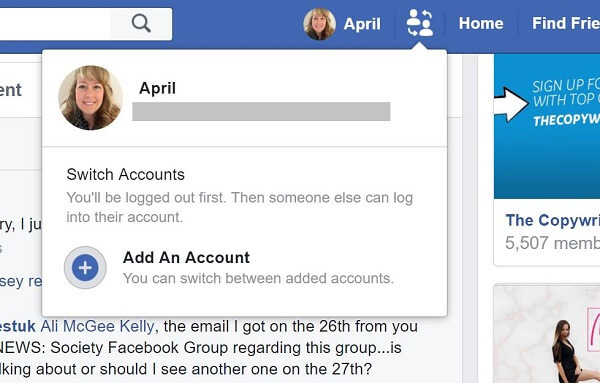 Facebook изглежда тества бутон, който позволява на потребителите бързо да превключват между акаунтите.