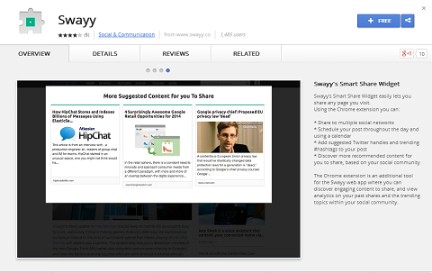 Swayy има и разширение за Google Chrome, за да улесни споделянето на открития за съдържание.