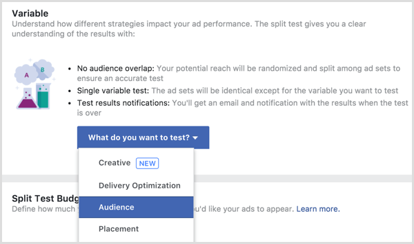 Тестова променлива на Facebook ad split