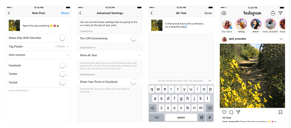 Instagram добавя две нови функции за достъпност, за да помогне на потребителите с увредено зрение да получат достъп до снимките и видеоклиповете, споделени на платформата.