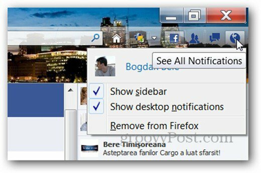 Facebook messenger за лента за известяване на Firefox